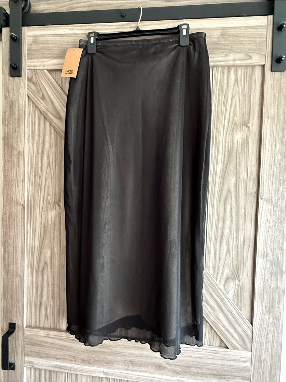 Vans black solid mesh lined slip midi skirt layered detail ladies M